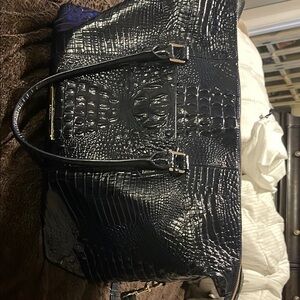 Brahmin Duxbury Weekender Ink (Navy) Crocodile-Embossed Bag